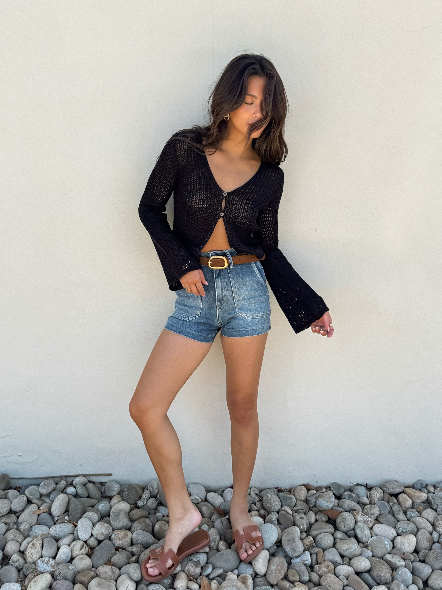 Isolde Crochet Knit Top in Black
