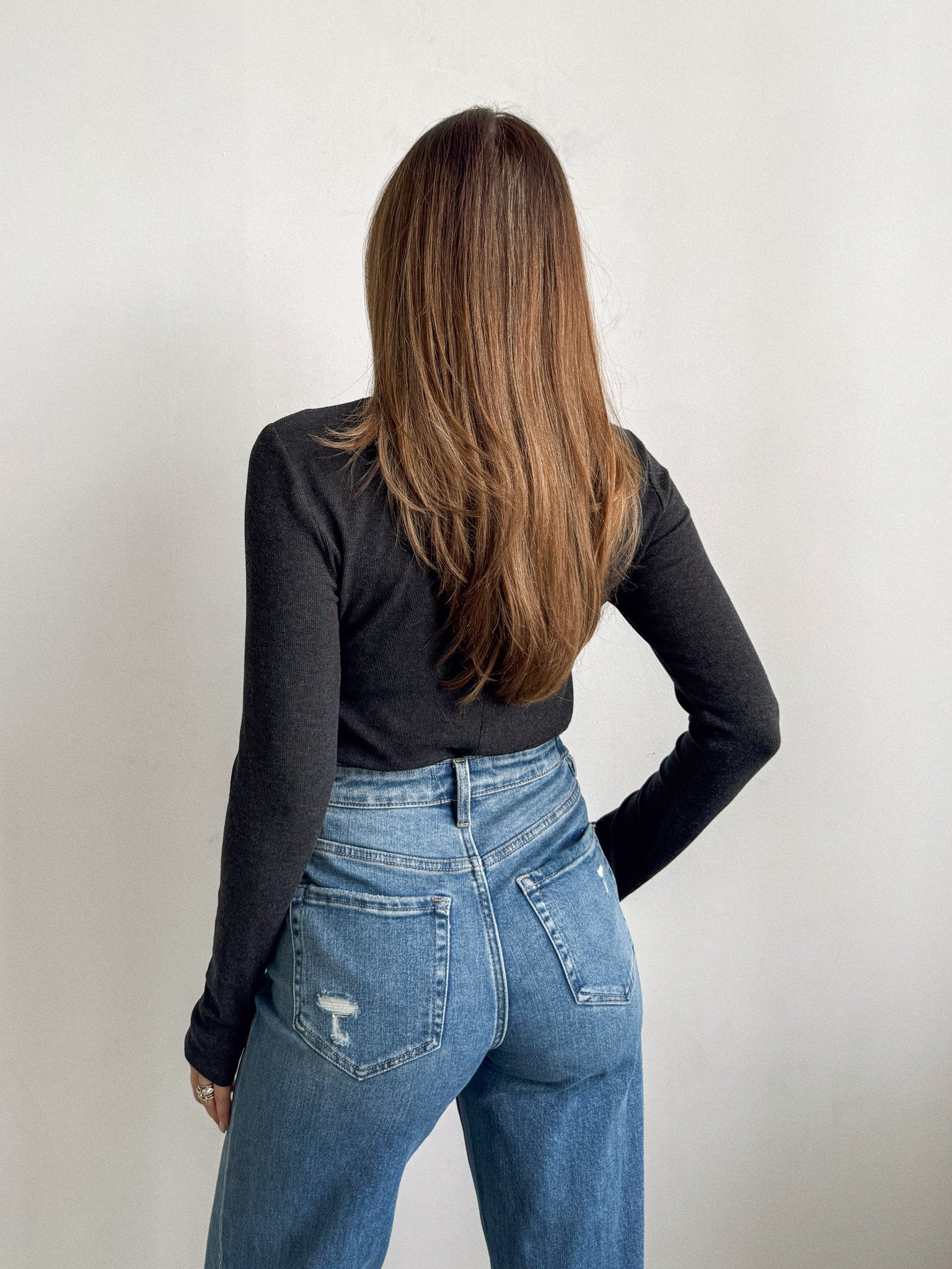 Henley Ribbed Long Sleeve in Charcoal