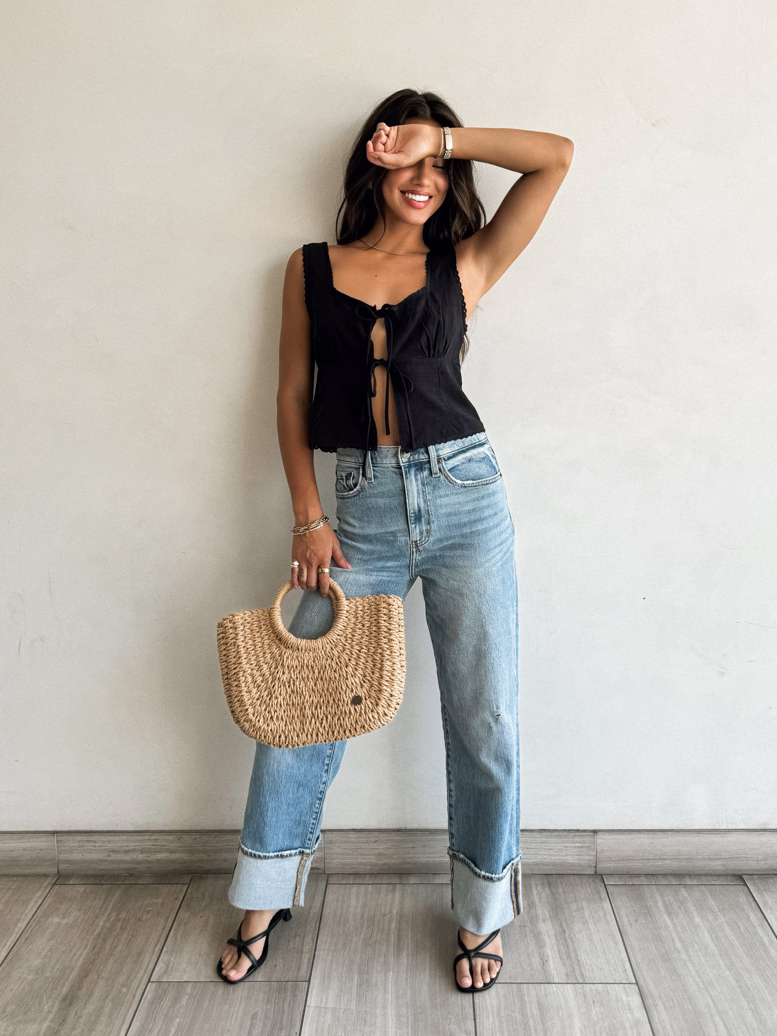 Alluring Tie Front Top in Black - Final Sale