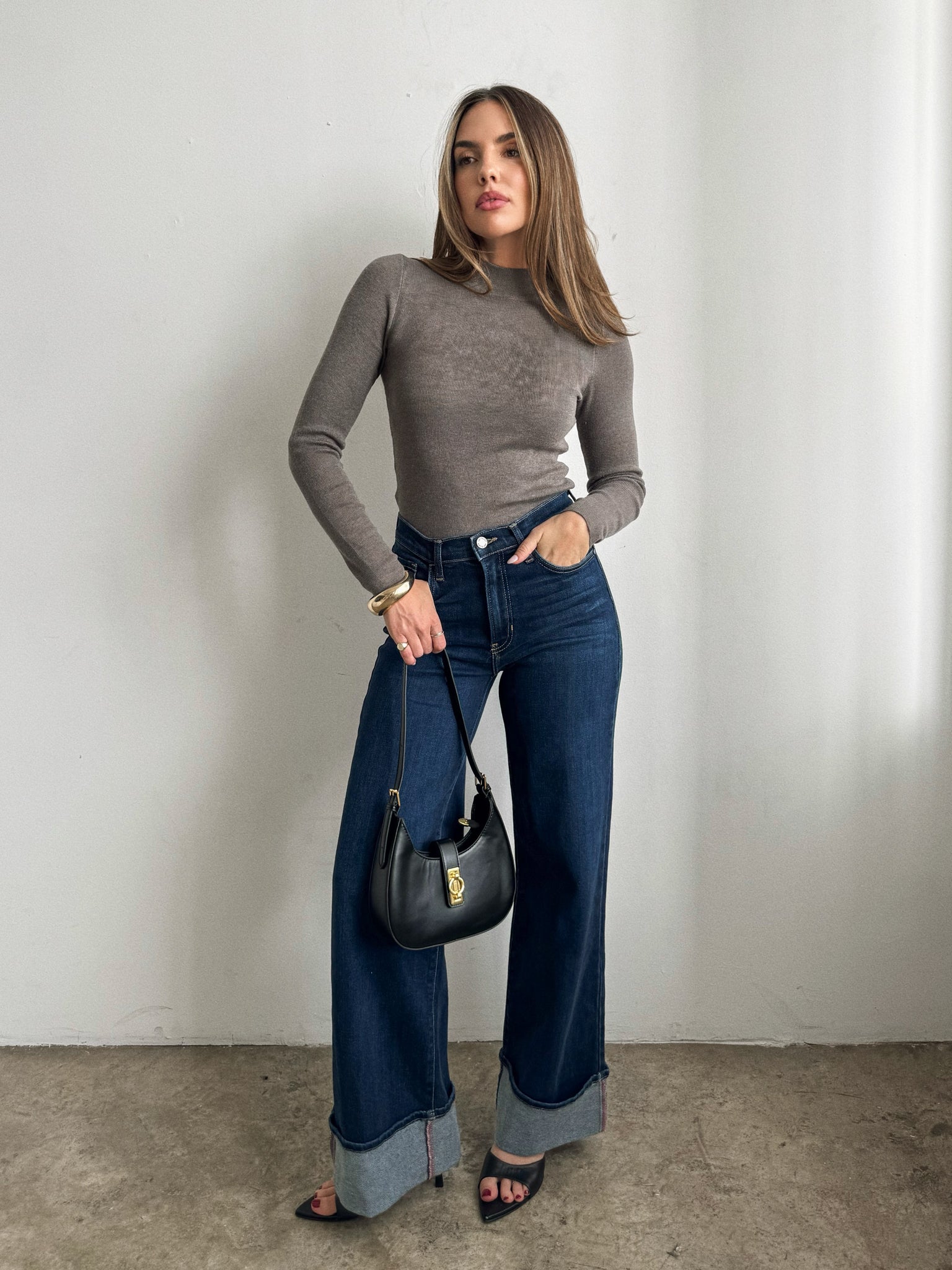 Enza Ribbed Long Sleeve in Smoke