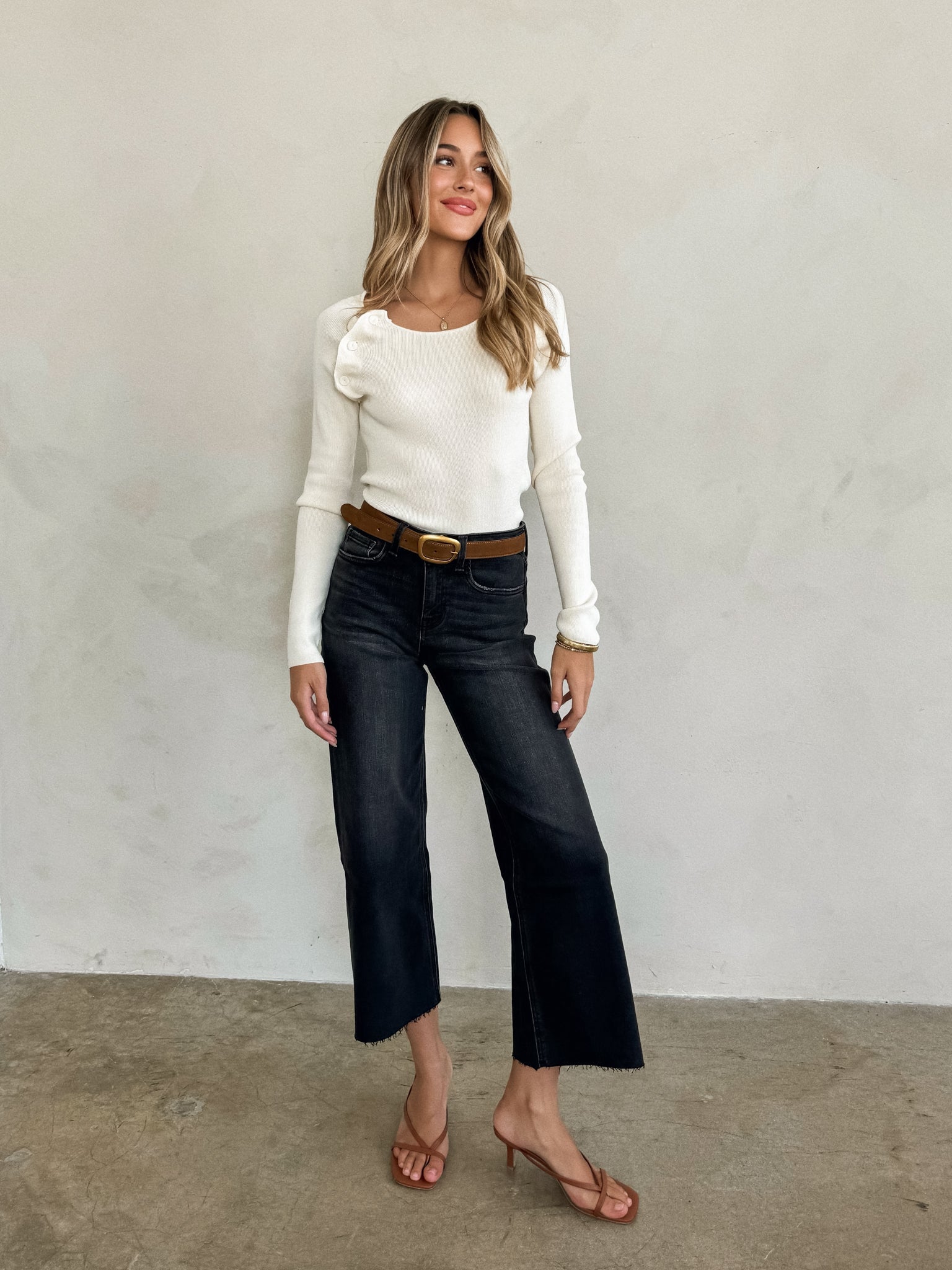 Mia Long Sleeve Knit Top in Cream