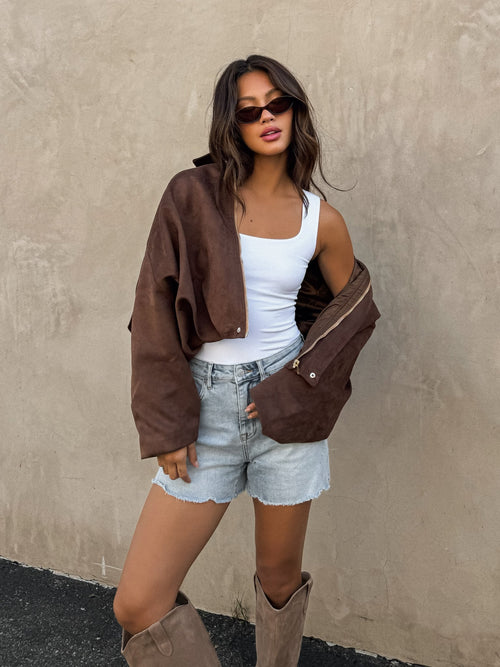 Billie Vegan Suede Jacket in Brown