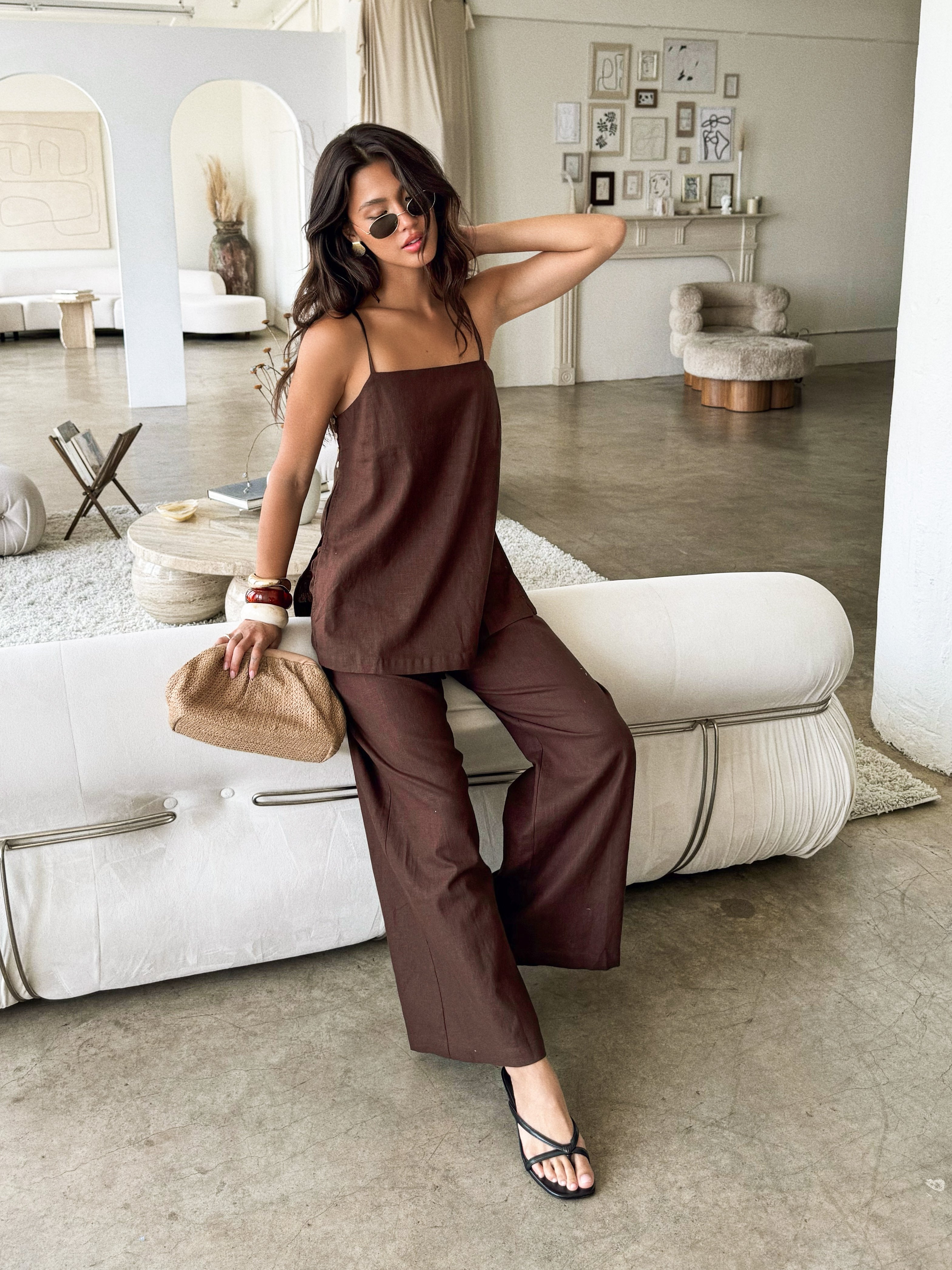 Palais Linen Tank in Chocolate - Final Sale