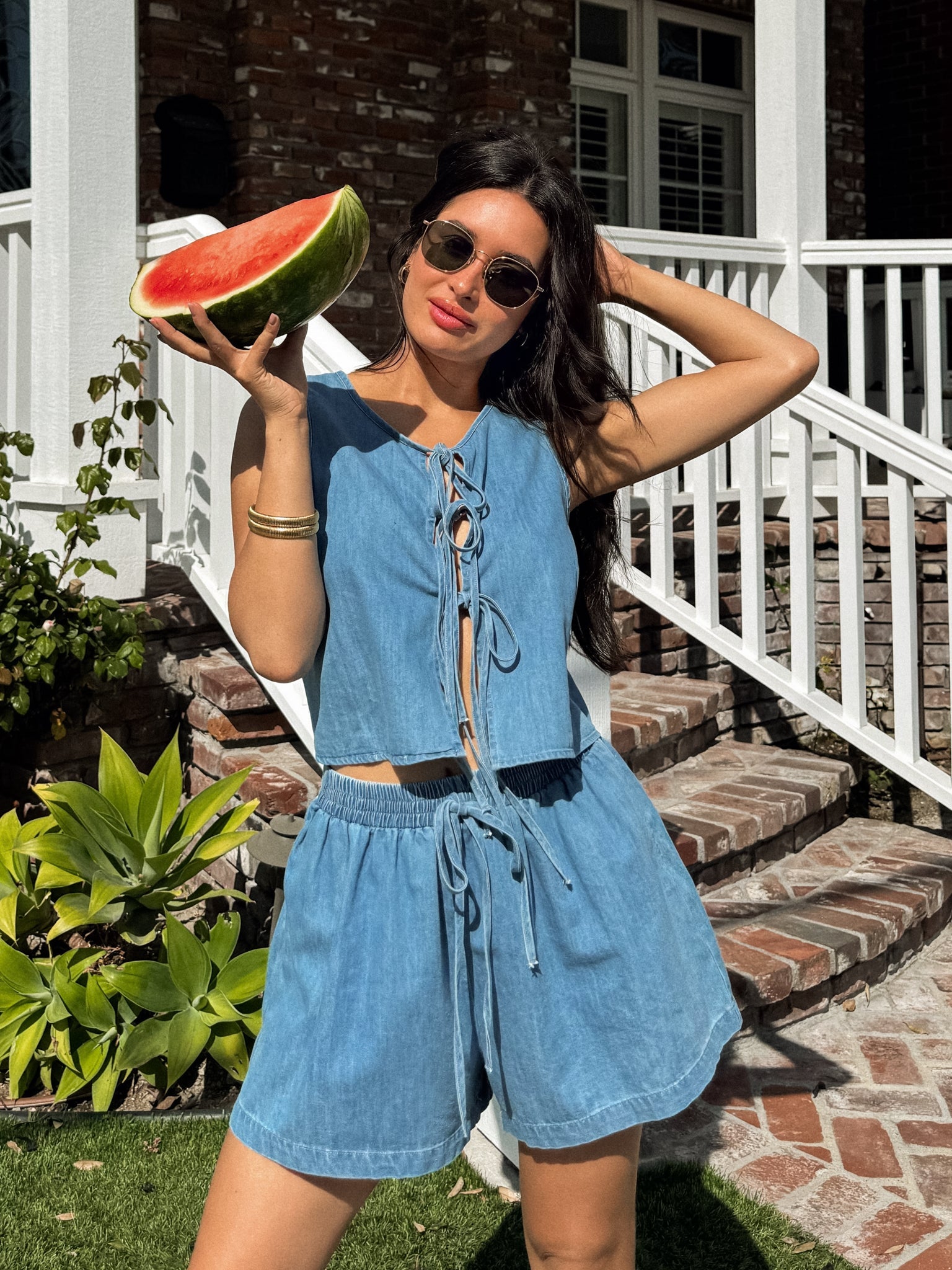 Let Loose Denim Tie Top - Final Sale