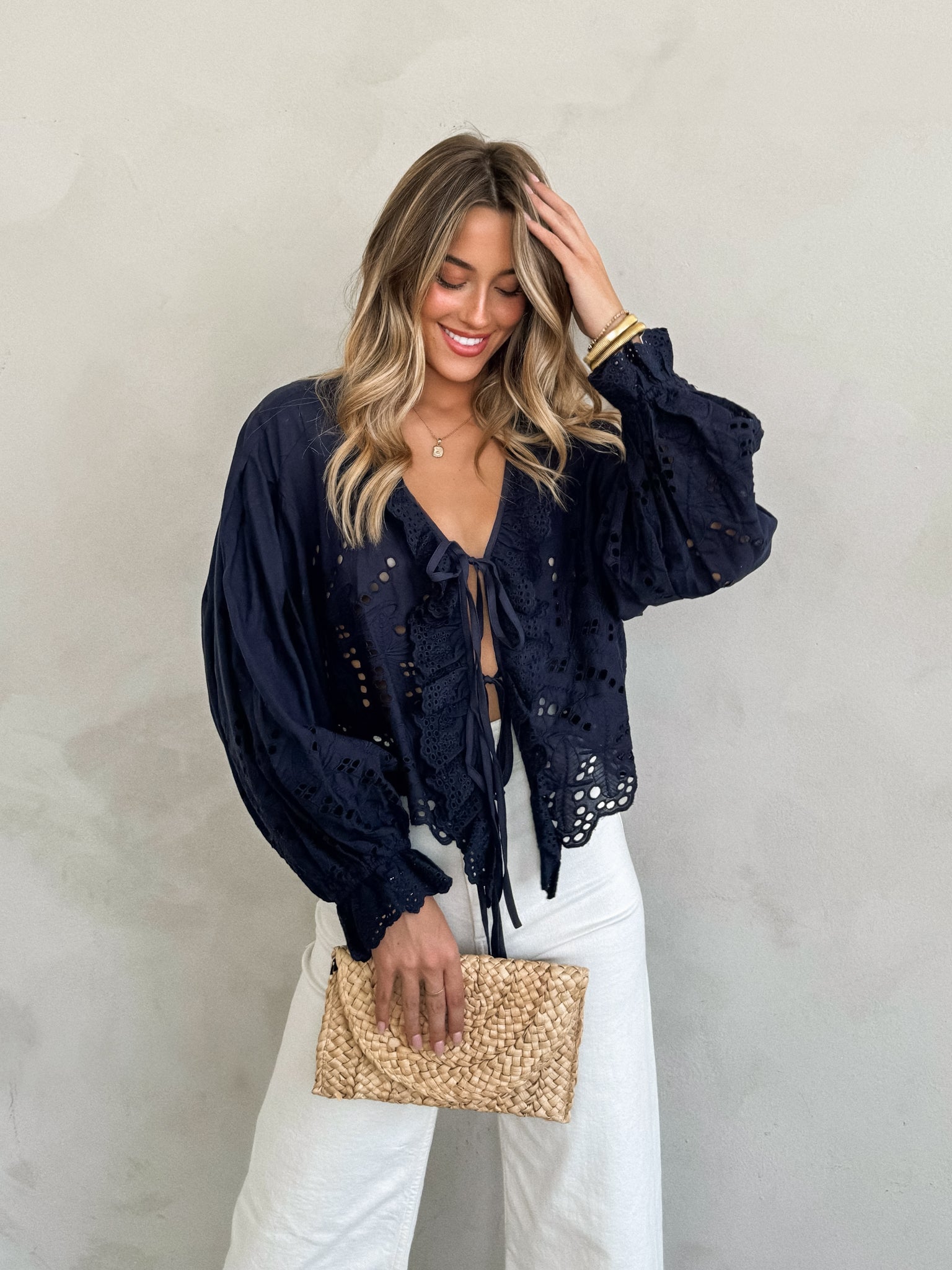 Into It Eyelet Blouse in Midnight