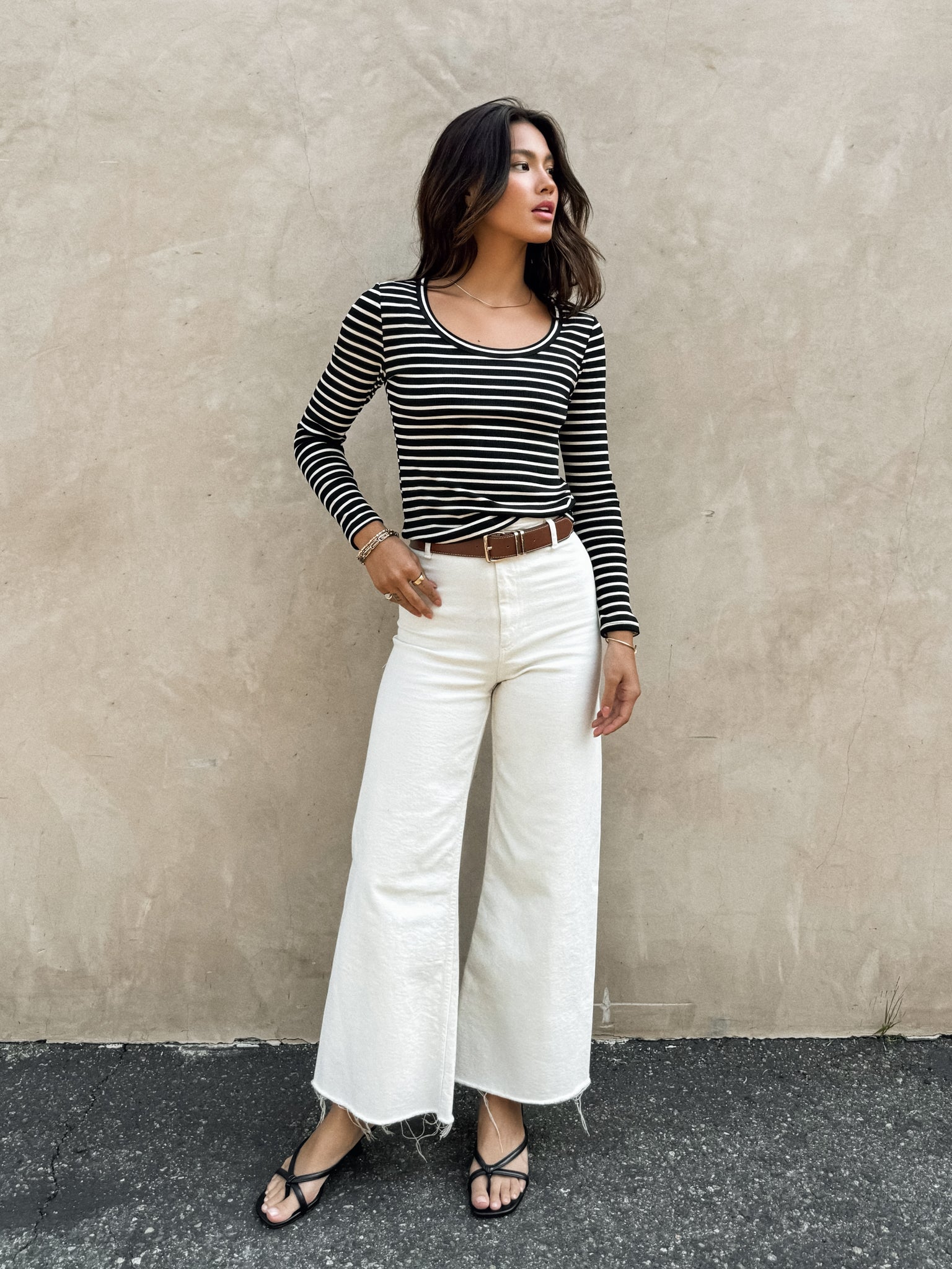 Cross the Line Stripe Top in Black