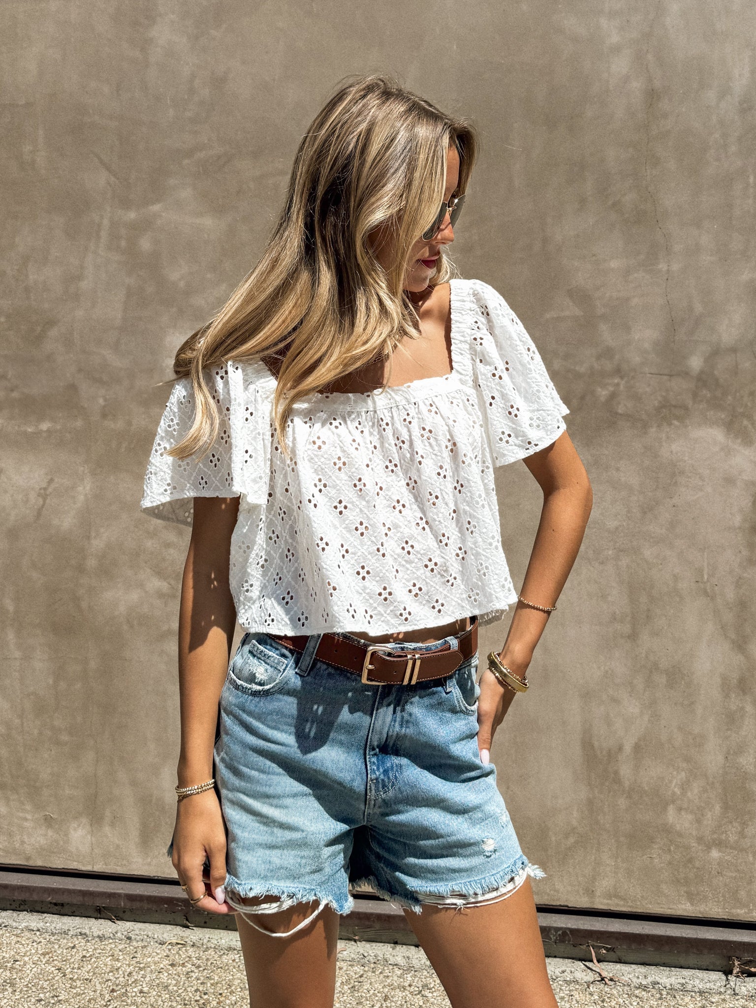 Georgia Eyelet Tie Back Top - Final Sale