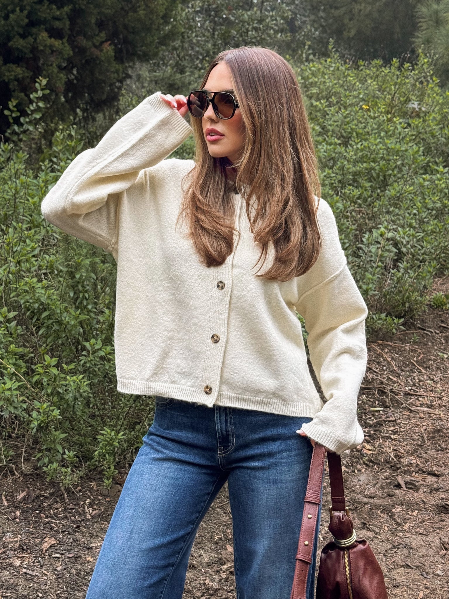 Stevie Button Knit Sweater in Cream