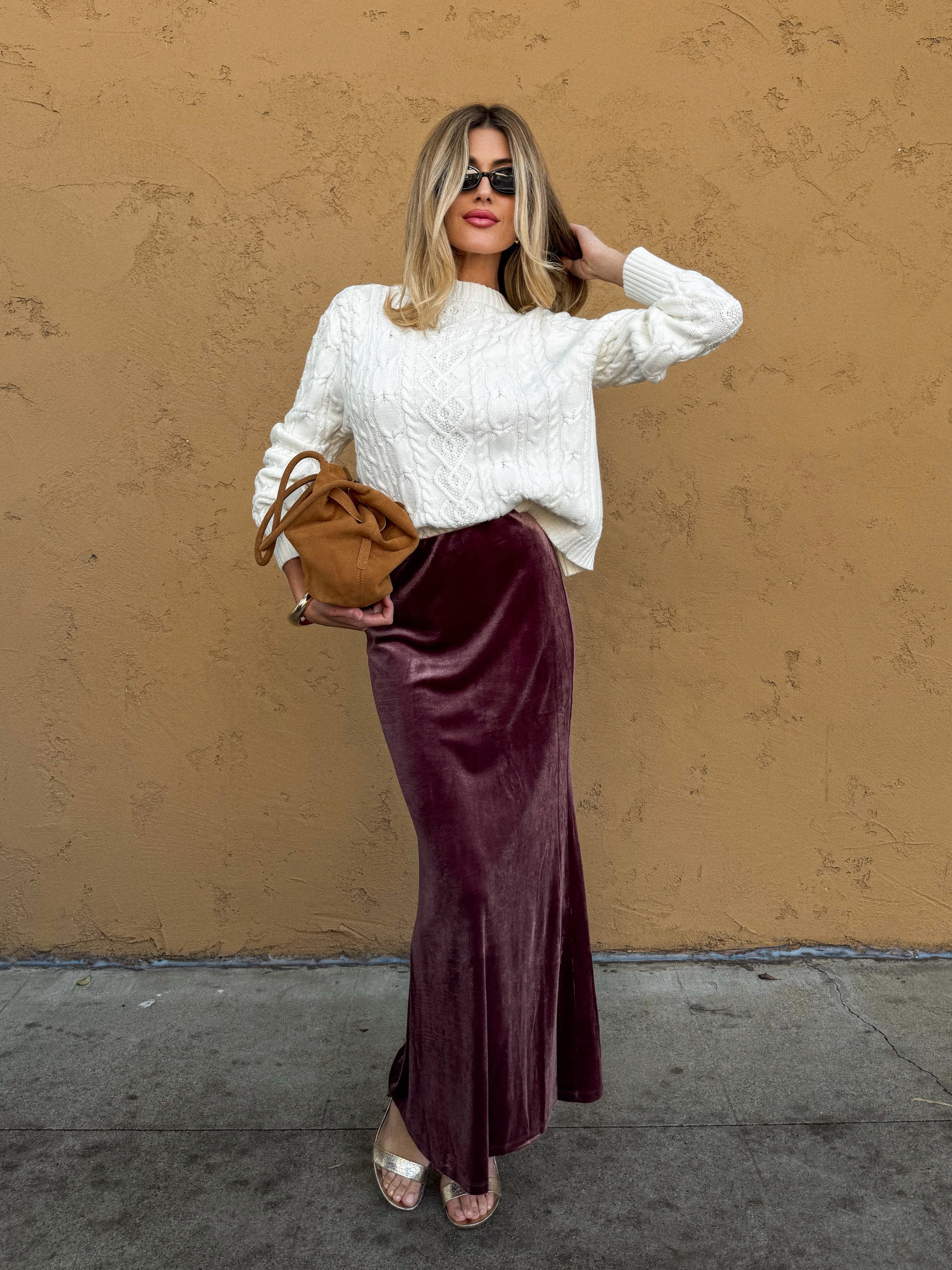 Mulberry Velvet Maxi Skirt