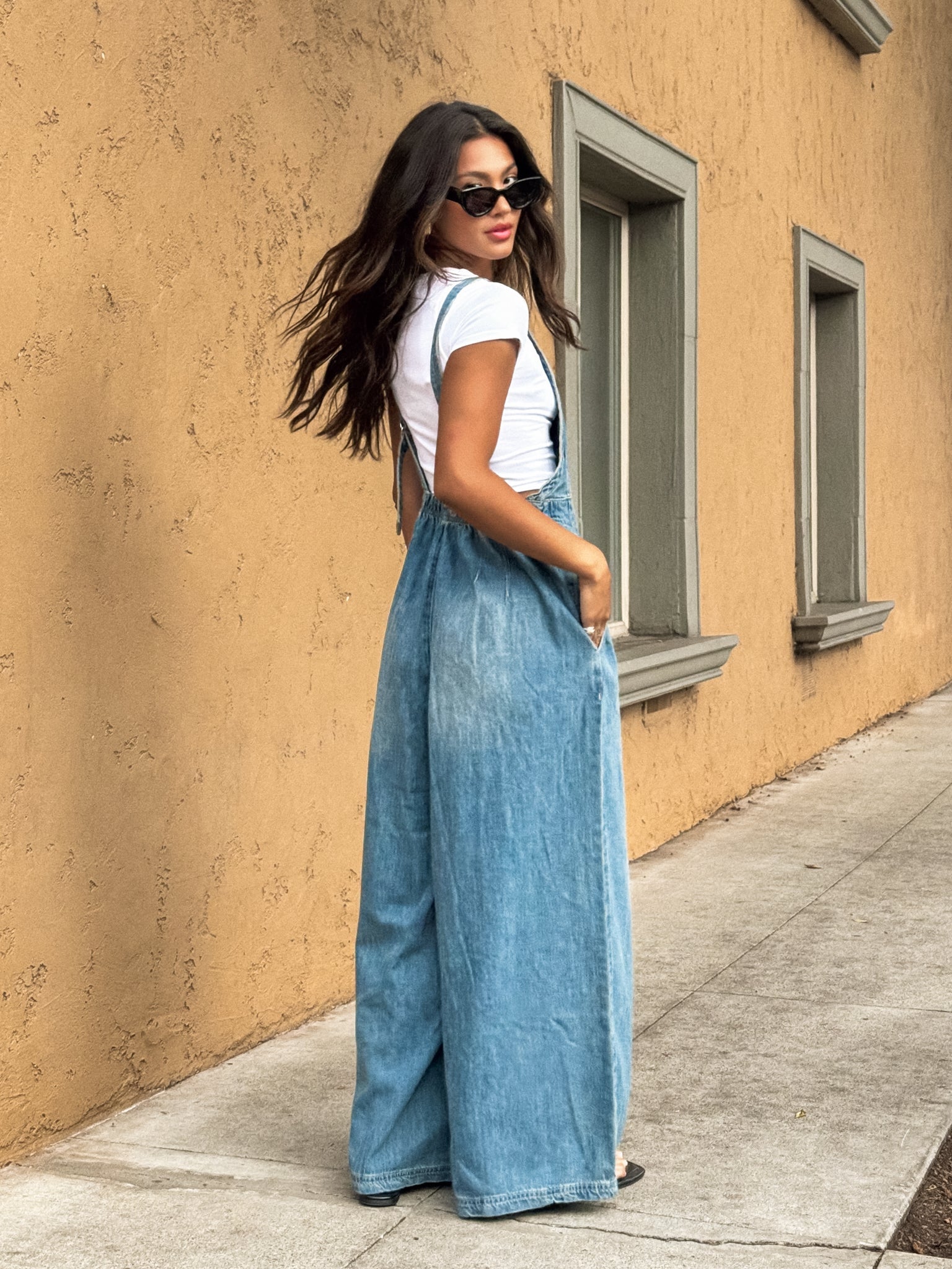 Cambria Wide Leg Denim Overalls