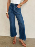 Patch Pocket Wide Leg Jeans in Dark