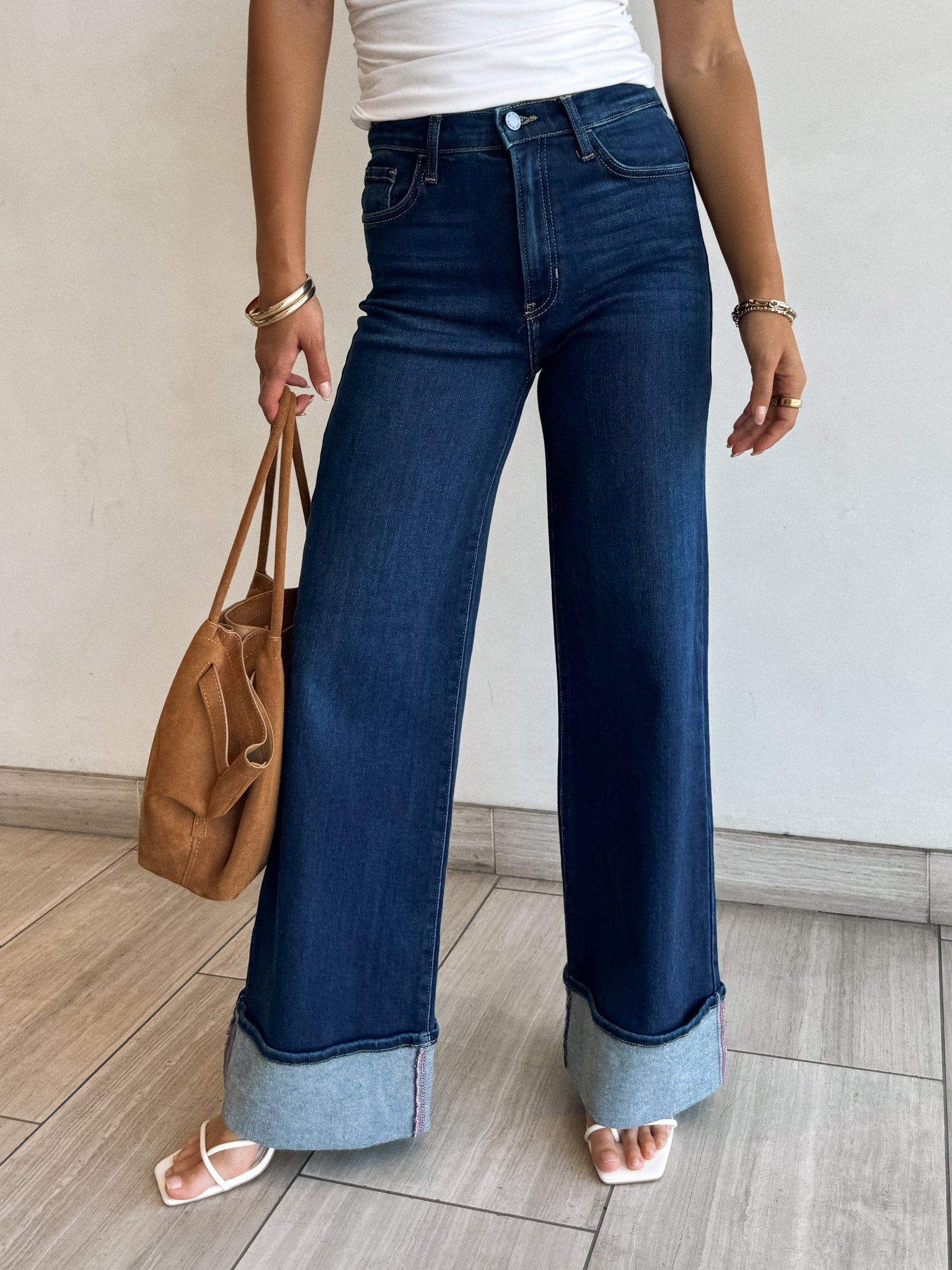 Harley Cuffed Palazzo Jeans in Dark Denim