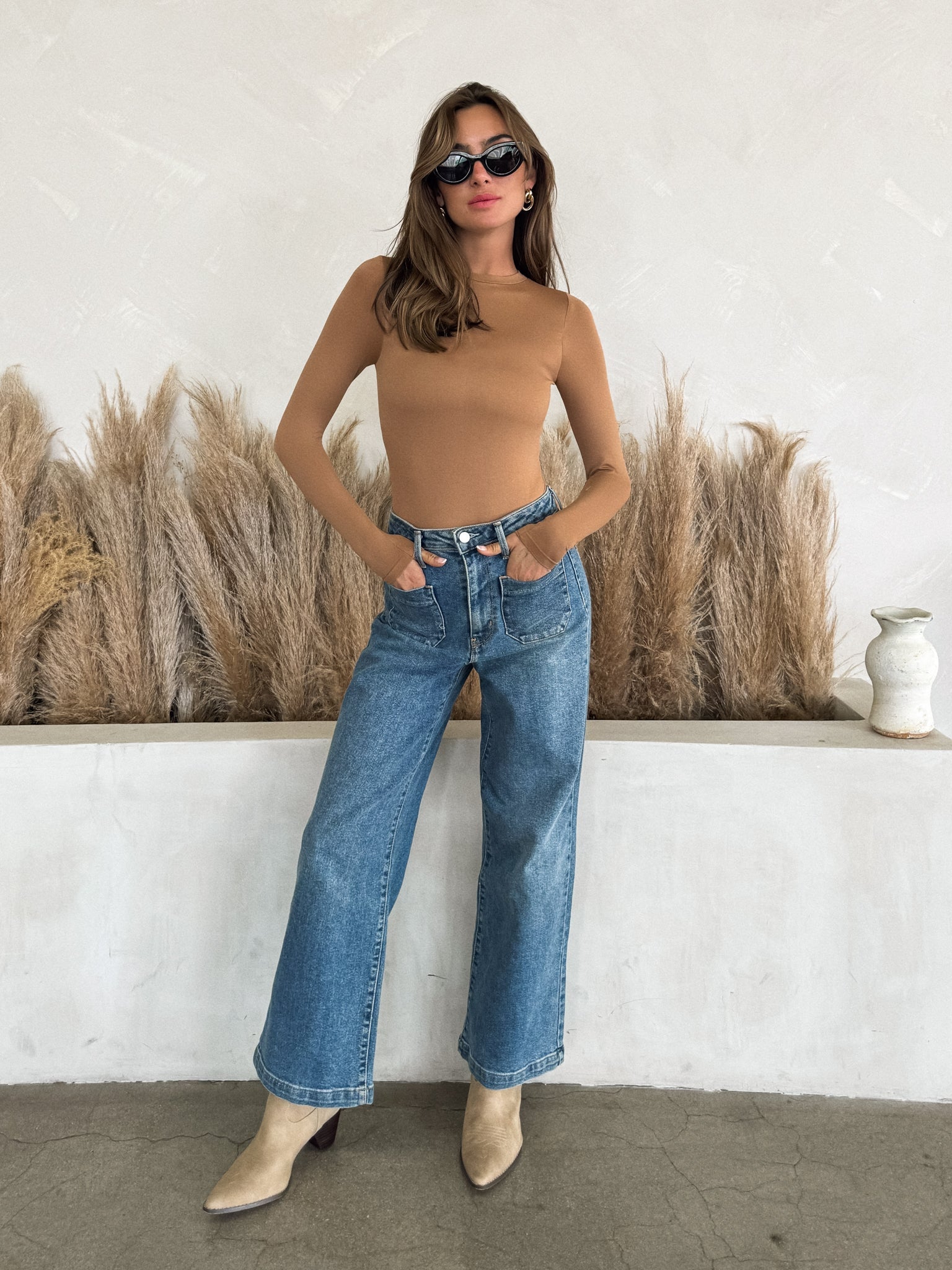 Out of Your League Bodysuit in Camel