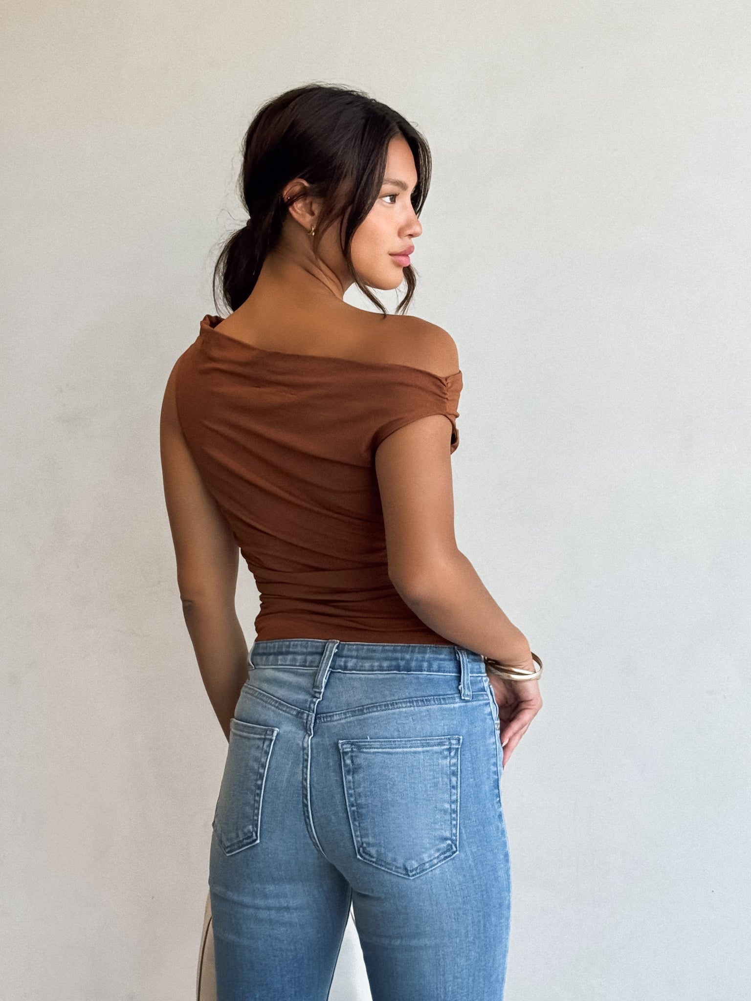 Faye Ruched Top in Brown