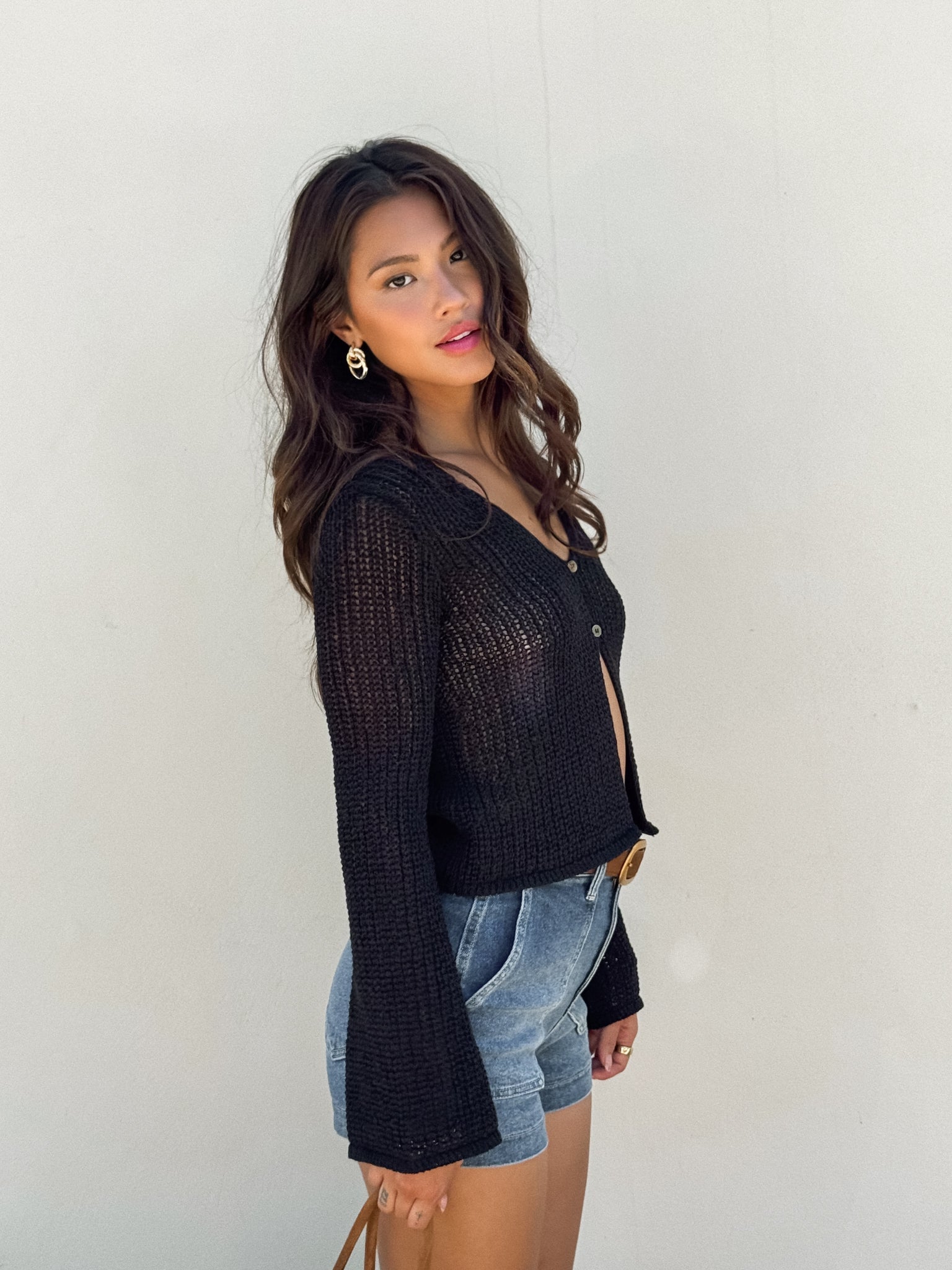Isolde Crochet Knit Top in Black