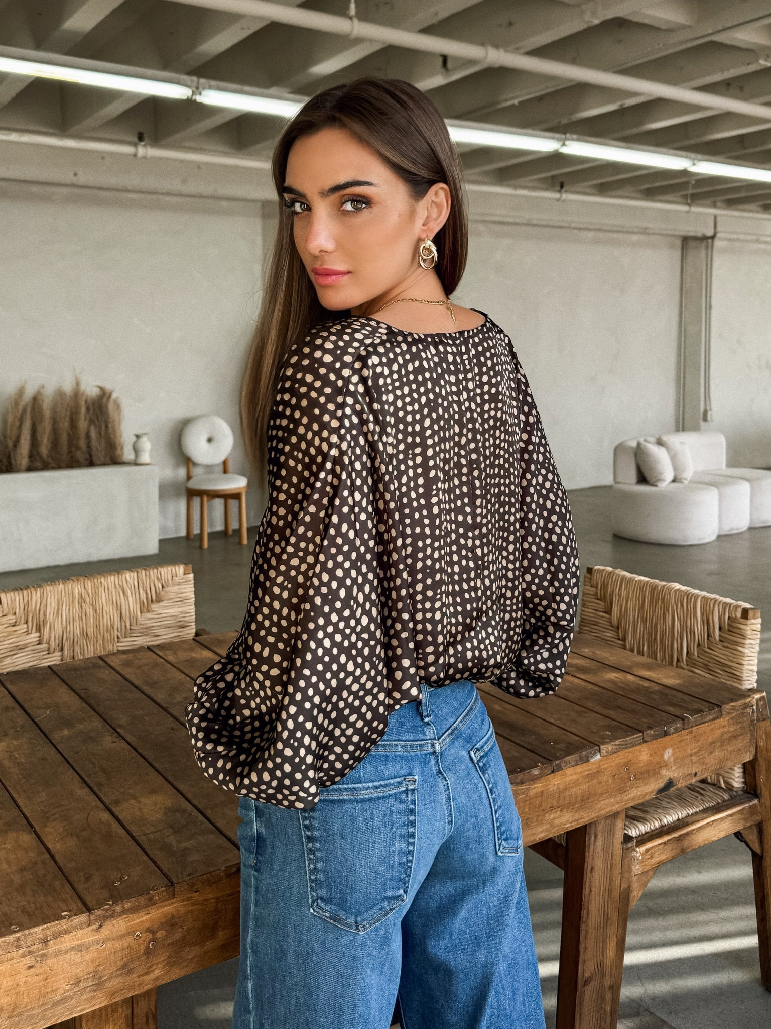 Senara Print Surplice Top