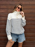 Navie Stripe Button Collar Sweater