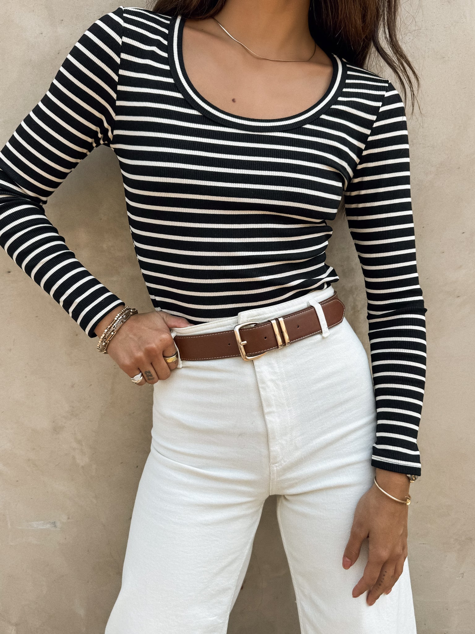 Cross the Line Stripe Top in Black