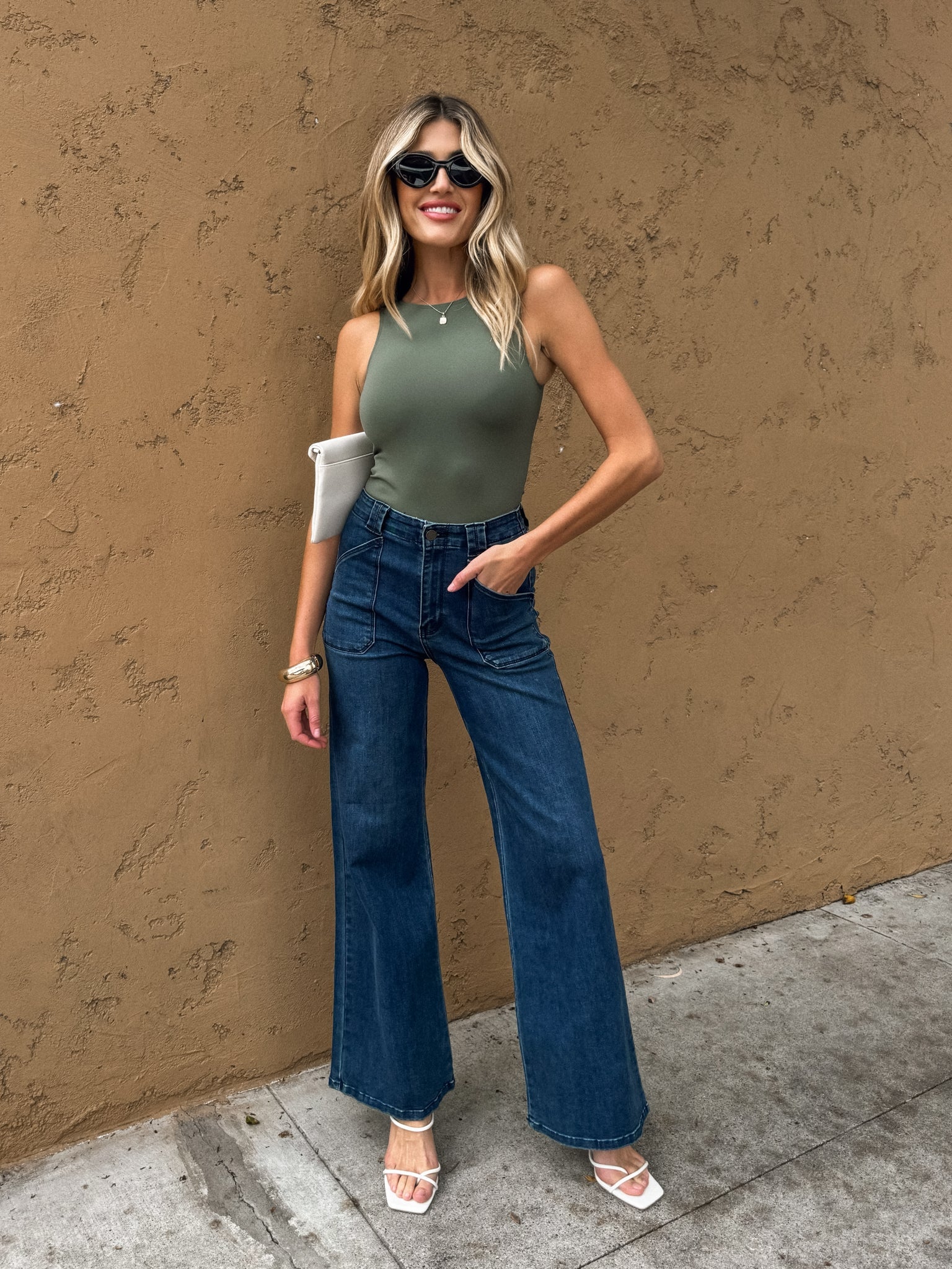 Scottie Patch Pocket Wide Leg Jeans in Dark