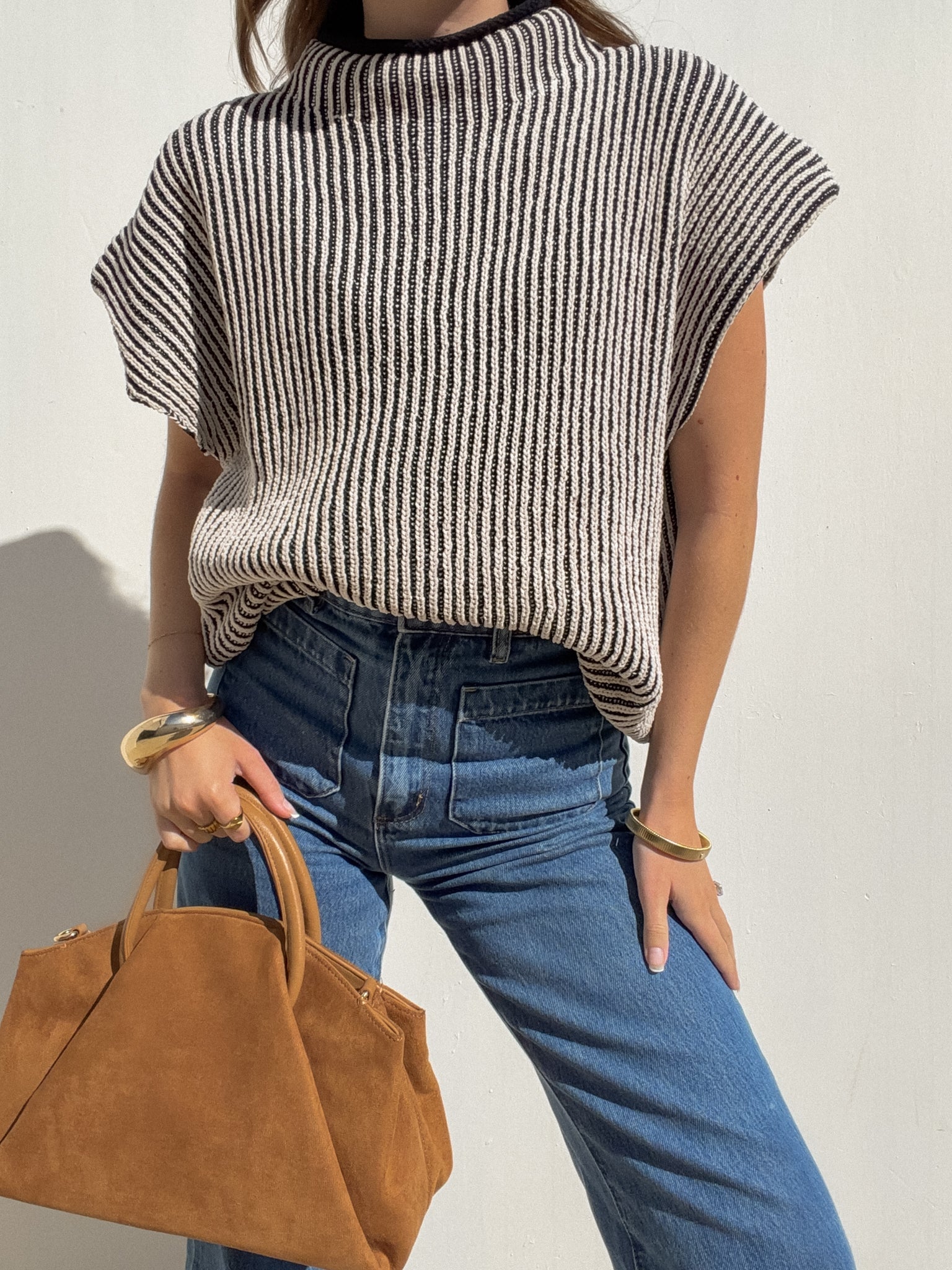 Set the Tone Knit Top in Black Stripe
