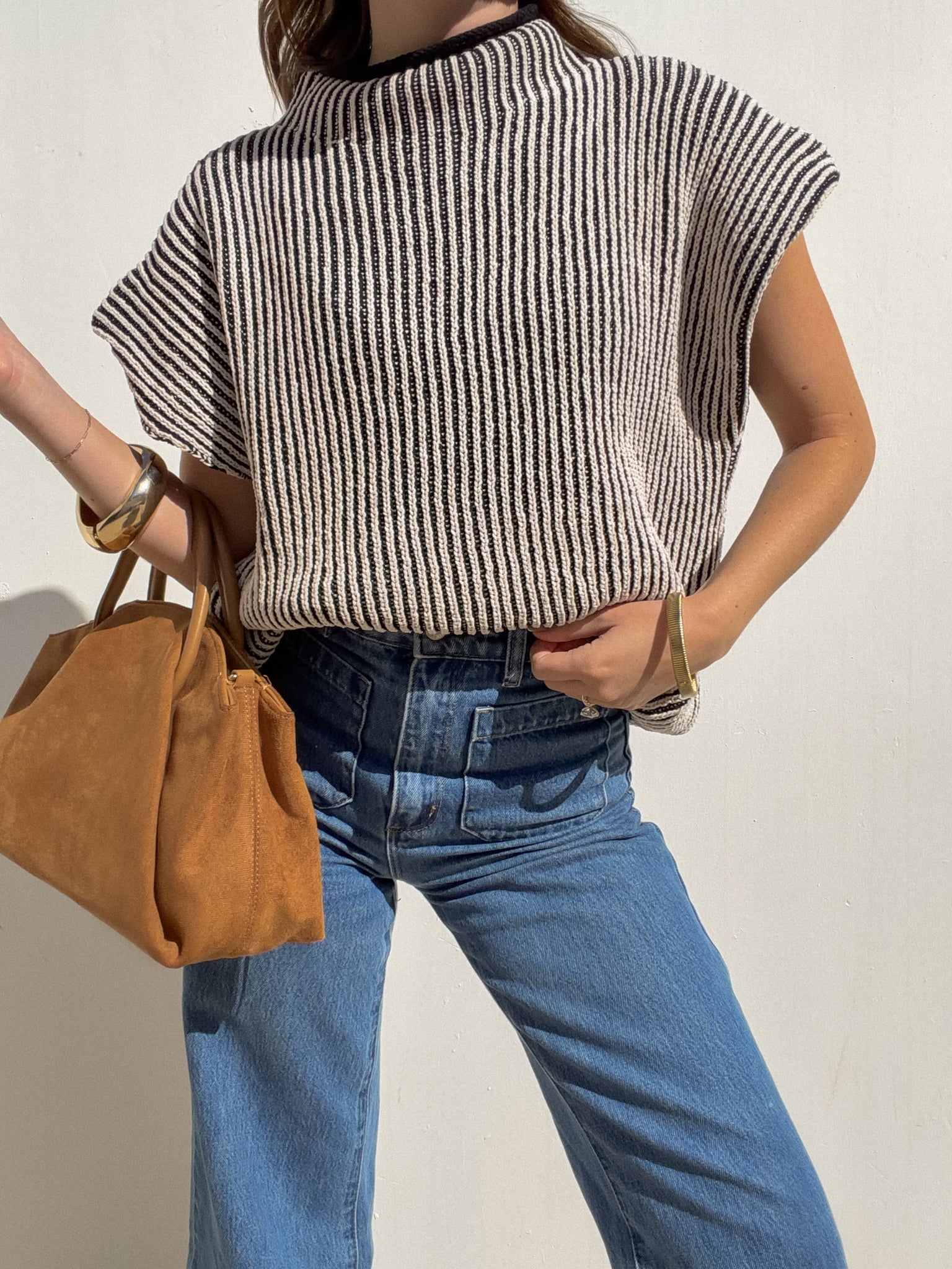 Set the Tone Knit Top in Black Stripe