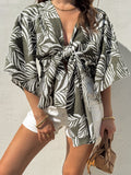 Palms Tie Front Top in Olive - Final Sale