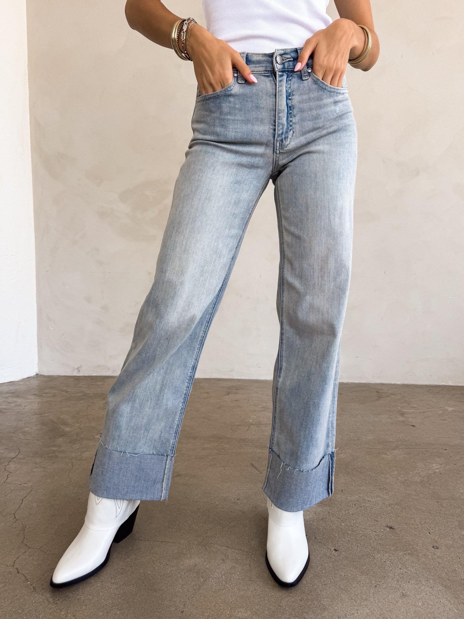 Topanga Cuffed Wide Leg Jeans