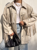 Blaine Fringe Suede Jacket in Sand