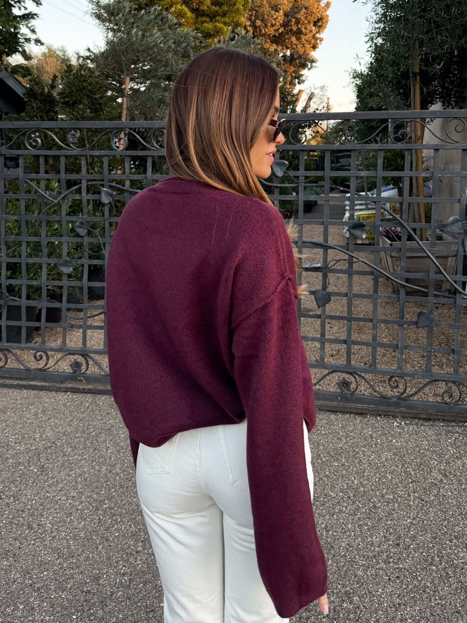 Stevie Button Knit Sweater in Cherry