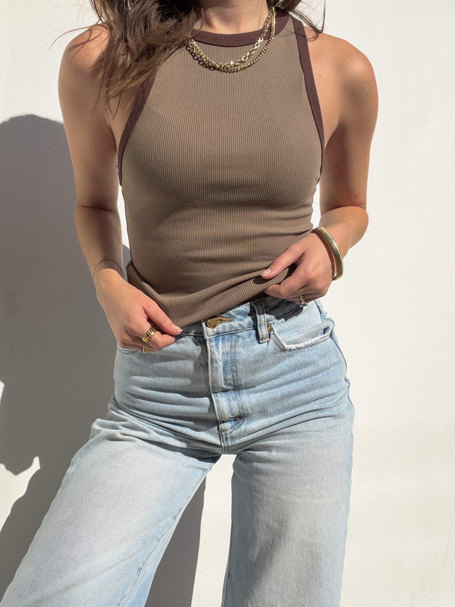 Isla Ribbed Tank Top in Olive