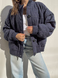 Poker Face Quilted Jacket in Navy
