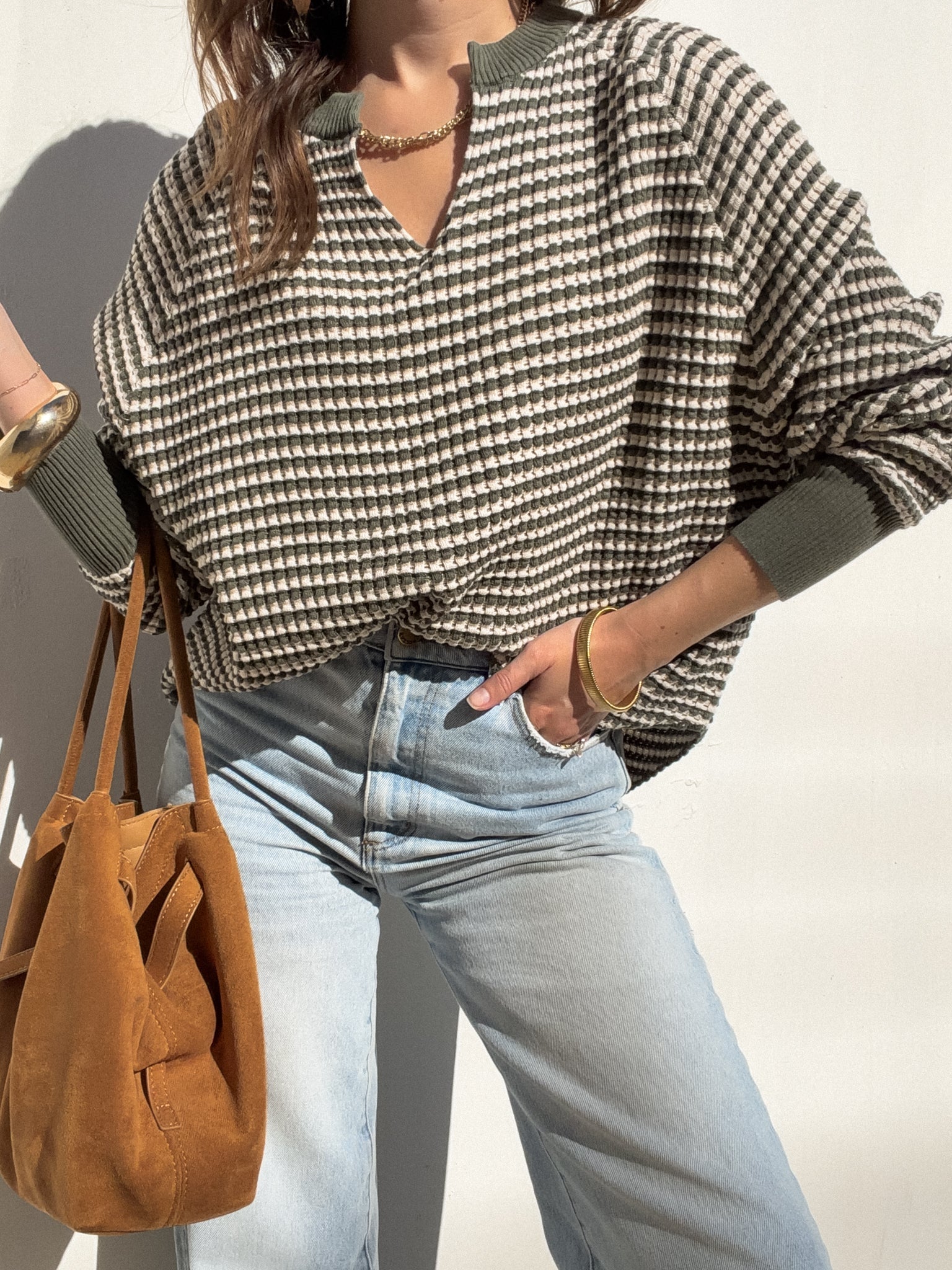 On the Line Stripe Top in Hunter