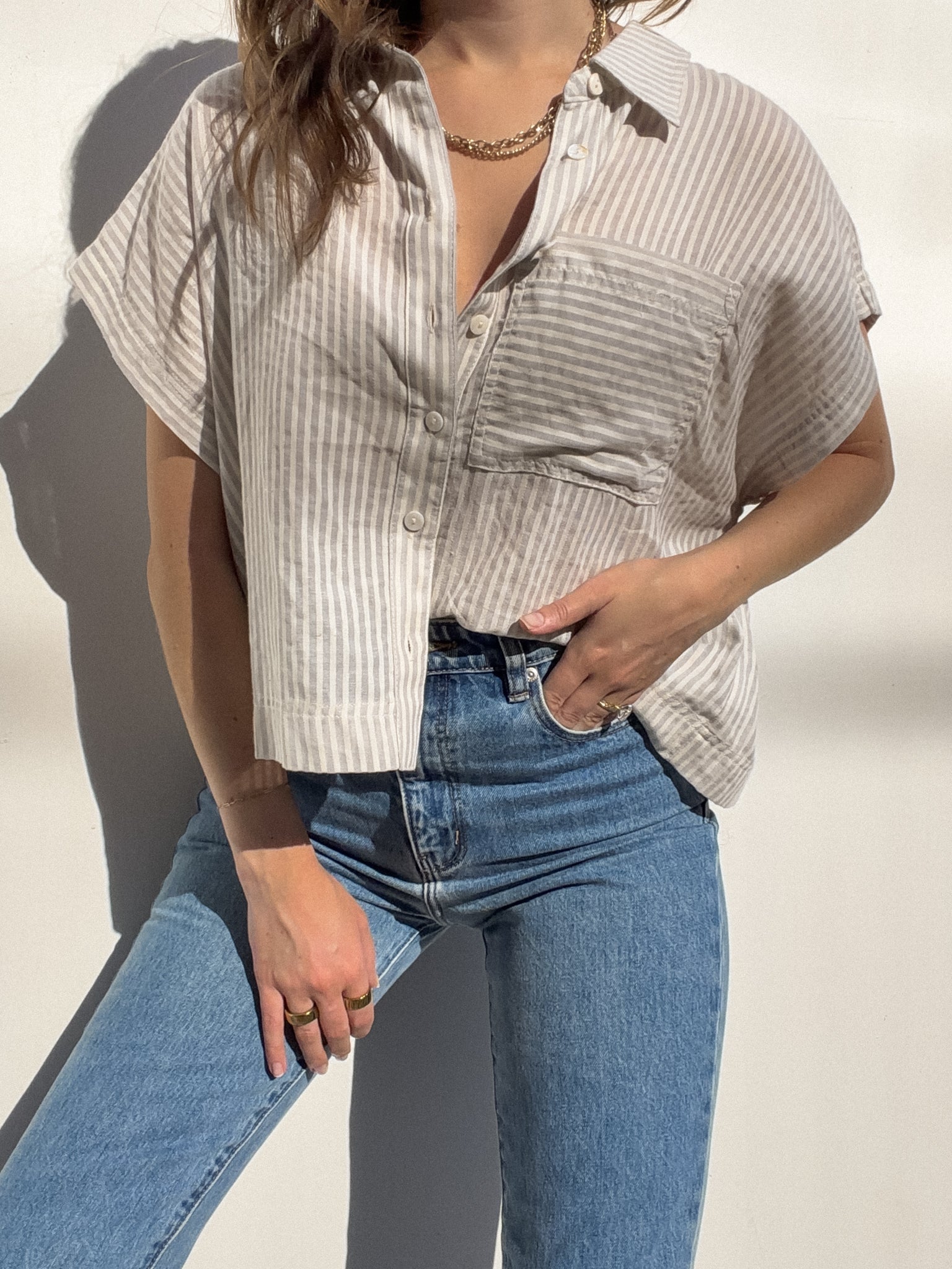 Frankie Stripe Top in Gray