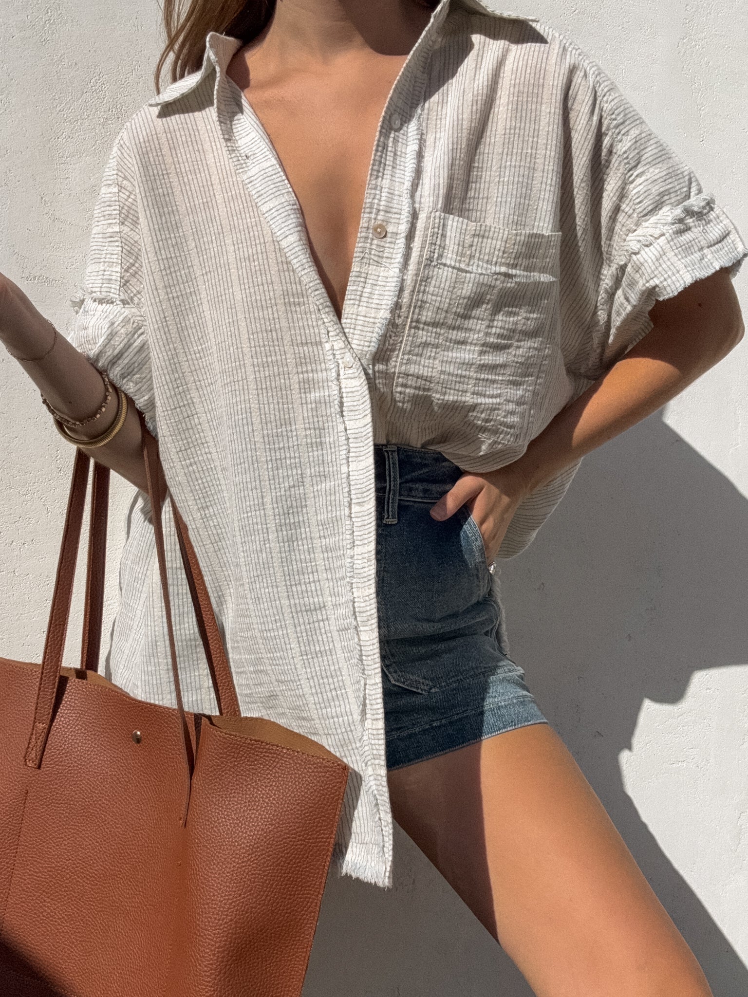 Finley Stripe Button Up in Blue