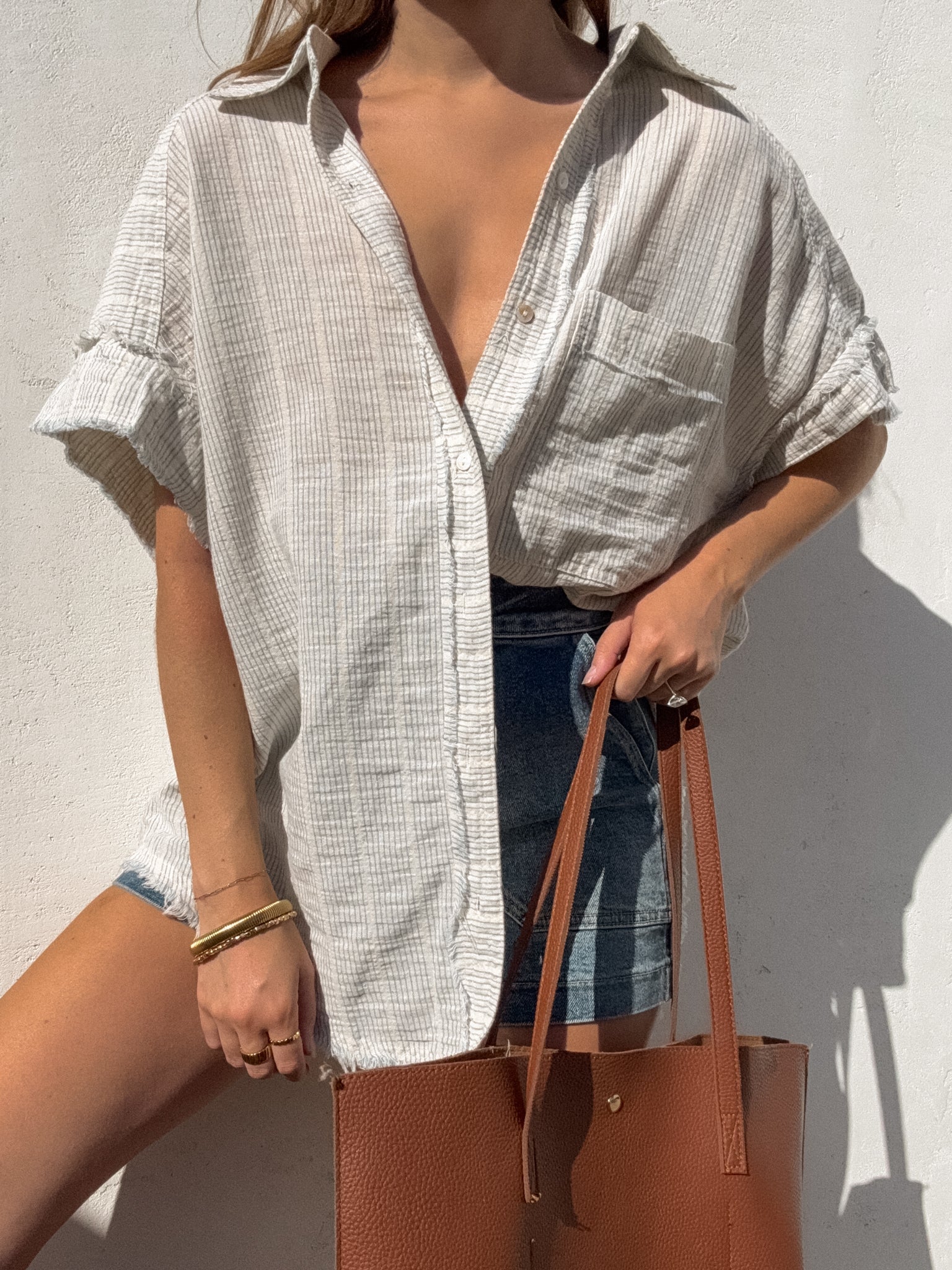 Finley Stripe Button Up in Blue
