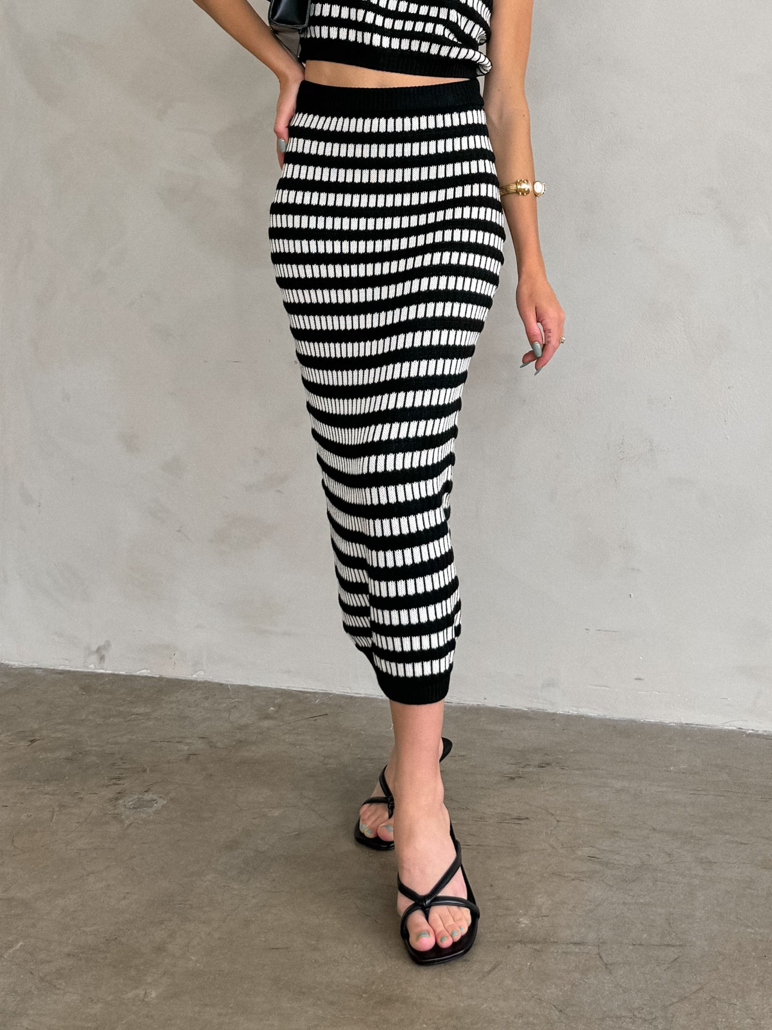Castaway Stripe Knit Midi Skirt - Final Sale