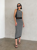 Castaway Stripe Knit Midi Skirt - Final Sale