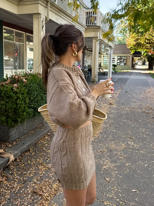 Arlo Cable Knit Mini Skirt in Latte