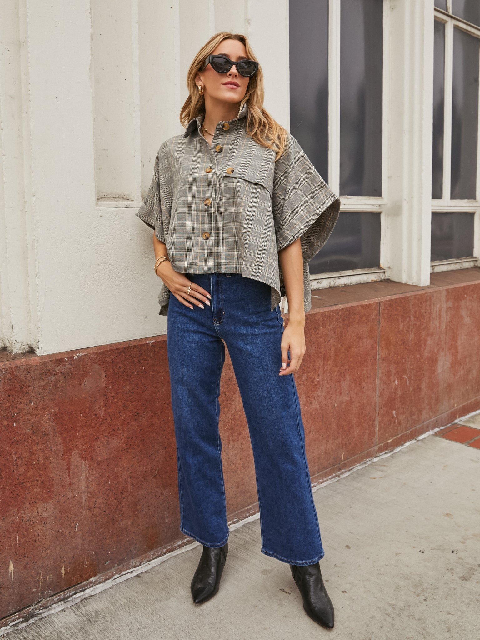 On the Town Plaid Cape Top - Final Sale