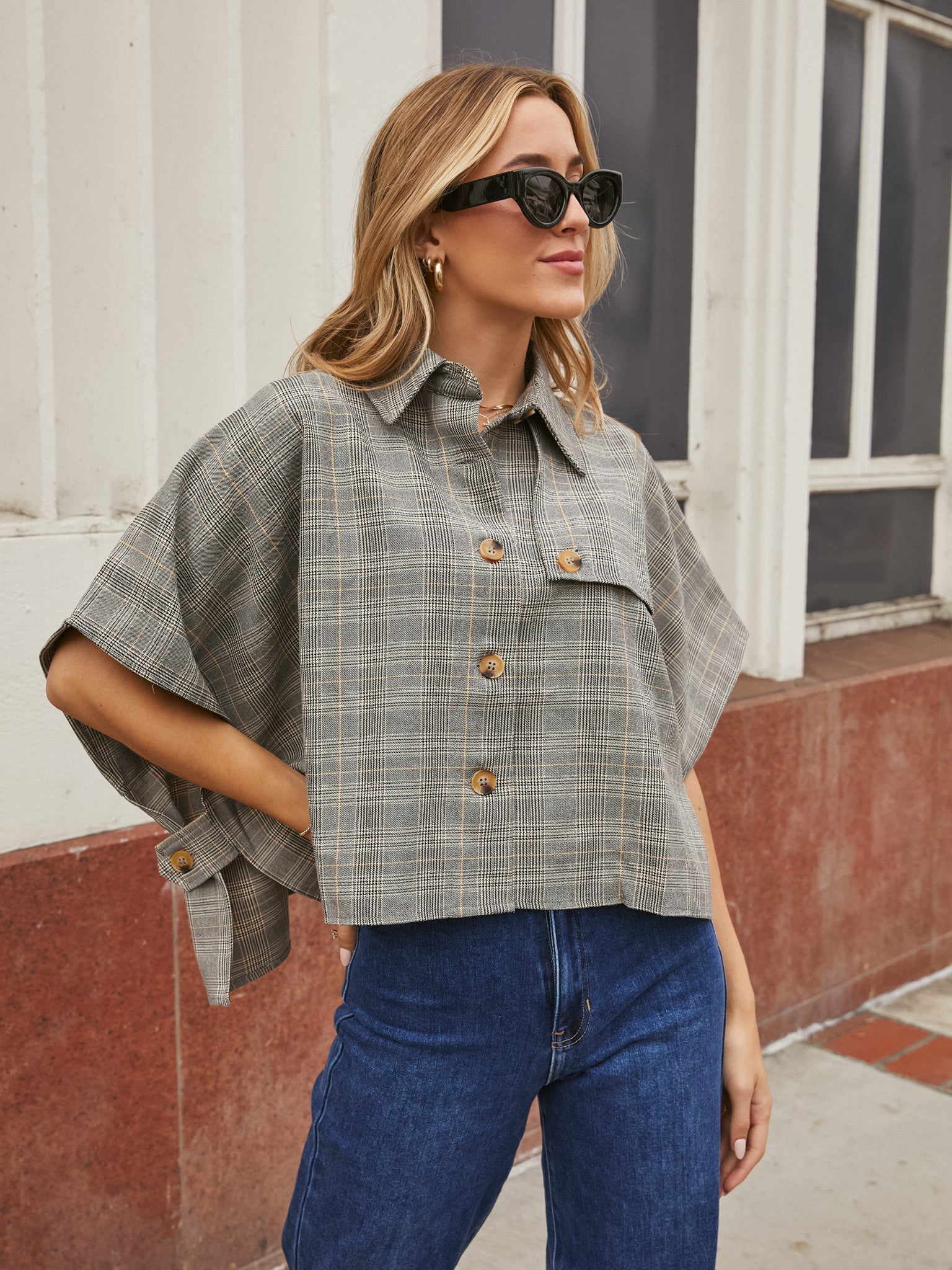 On the Town Plaid Cape Top - Final Sale