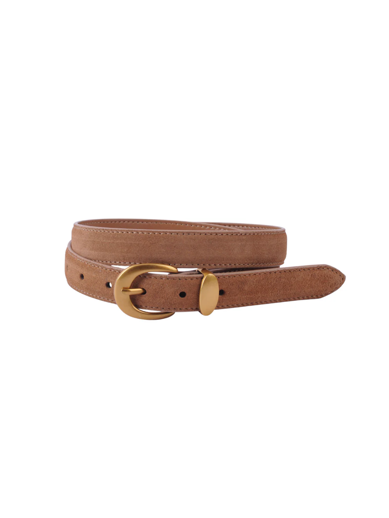 Suede Belt with Gold Buckle in Camel