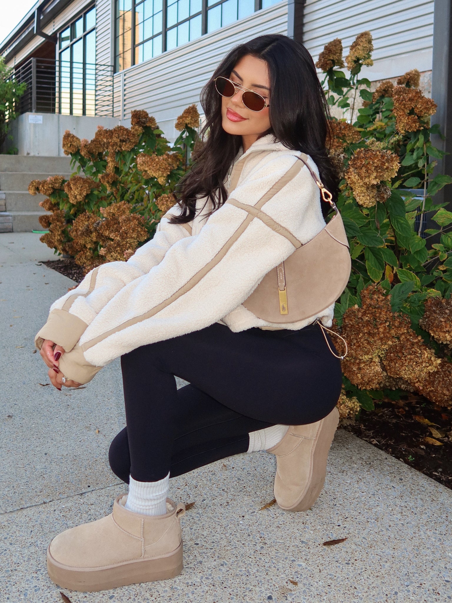 Lowen Sherpa Quarter Zip in Ecru