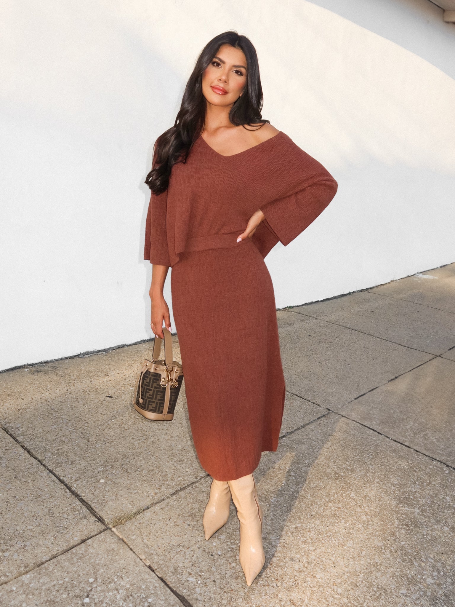 Easton Knit Midi Skirt in Brown - Final Sale