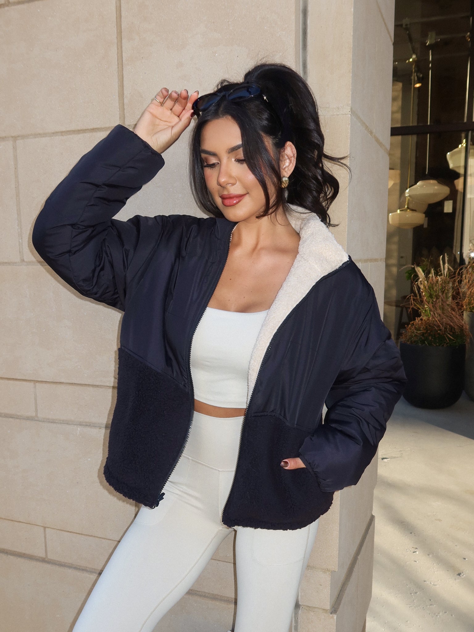 Keystone Sherpa Puffer Jacket in Black