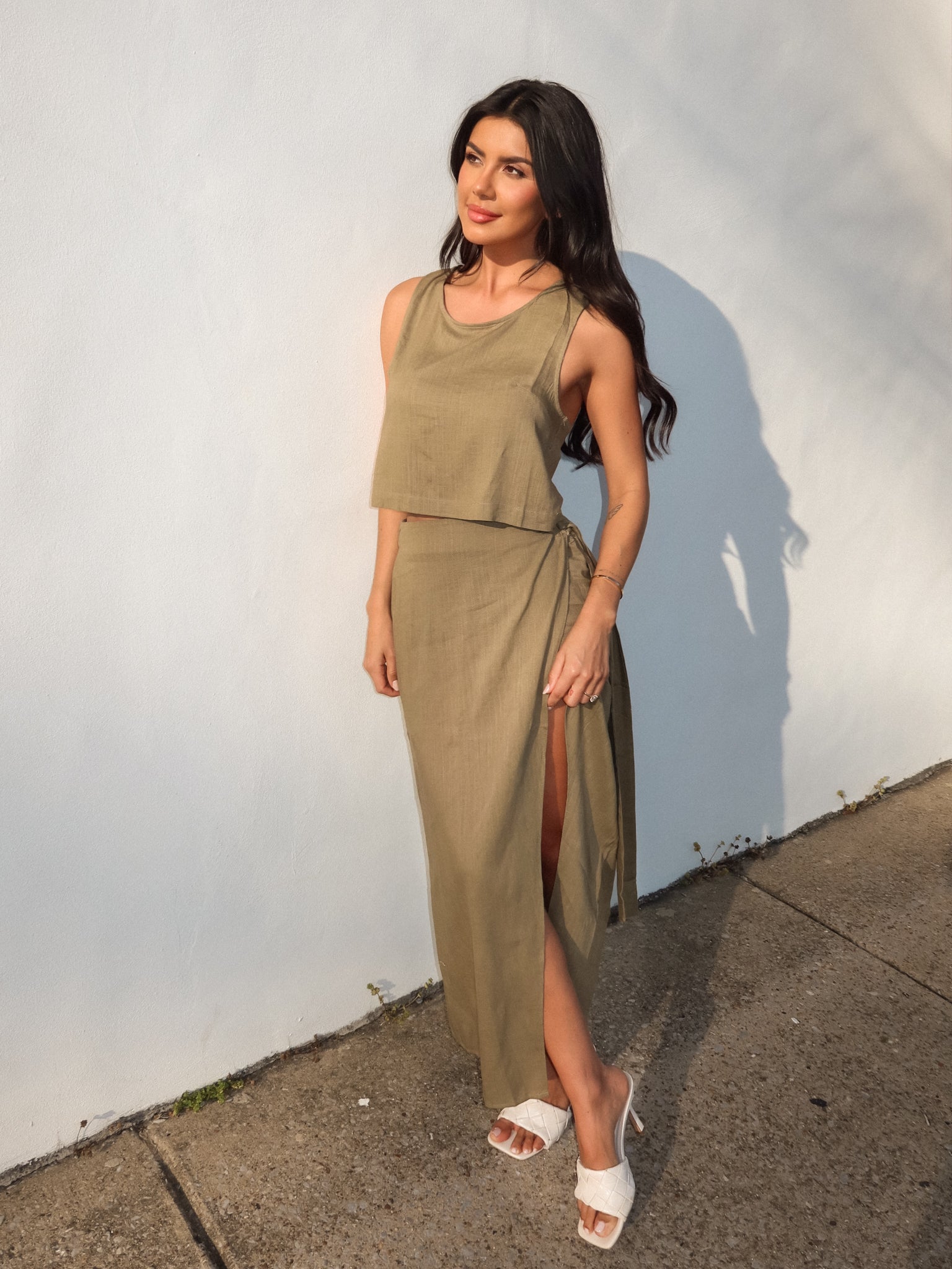 Selma Linen Tank in Olive - Final Sale
