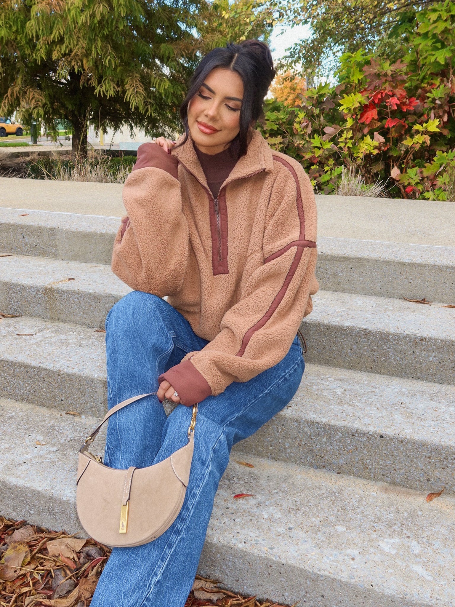 Lowen Sherpa Quarter Zip in Camel